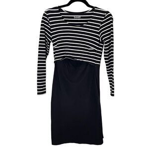 Boo b Women's Black And White Stripe Long Sleeve Nursing Dress Size S